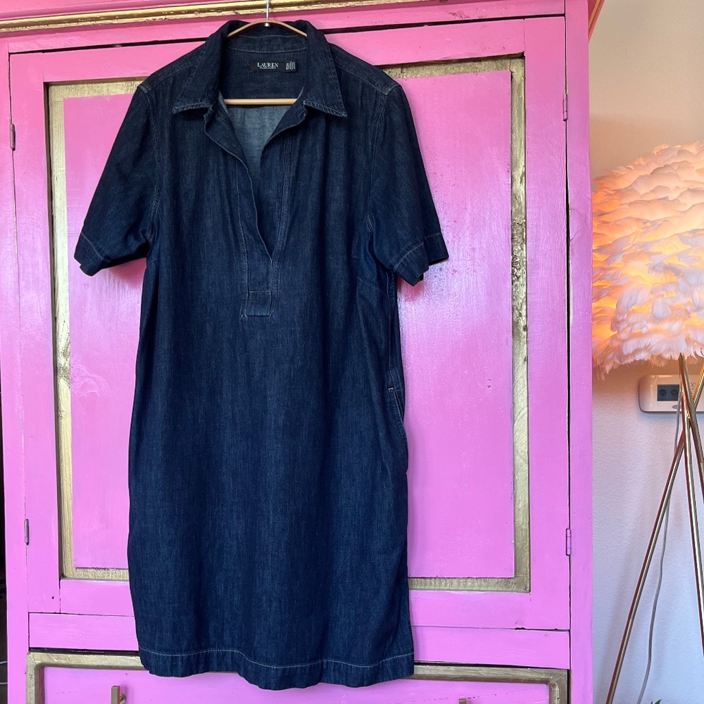 Women's Plus Size Short-Sleeve Denim Cotton Shift Dress